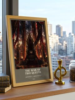 The War of Two Queens book cover print framed by window – literary home decor