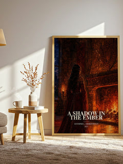 A Shadow in the Ember watercolour print in frame leaning in hallway – fantasy wall art
