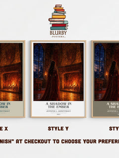 A Shadow in the Ember book cover print in frame leaning in hallway – fantasy wall art