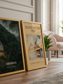 Obsidian watercolour print framed by window – literary home decor