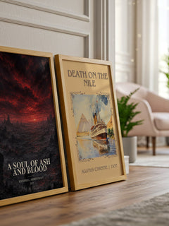 A Soul of Ash and Blood watercolour print framed by window – literary home decor