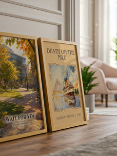 Wait for You watercolour print framed by window – literary home decor