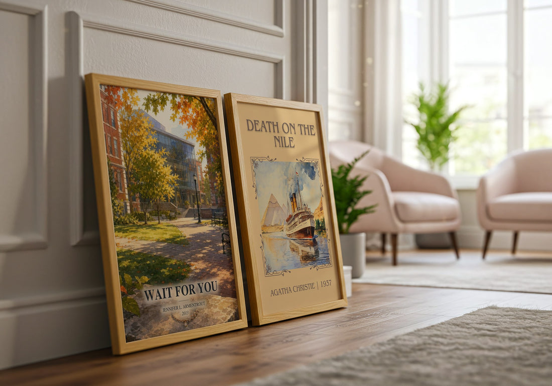 Wait for You watercolour print framed by window – literary home decor