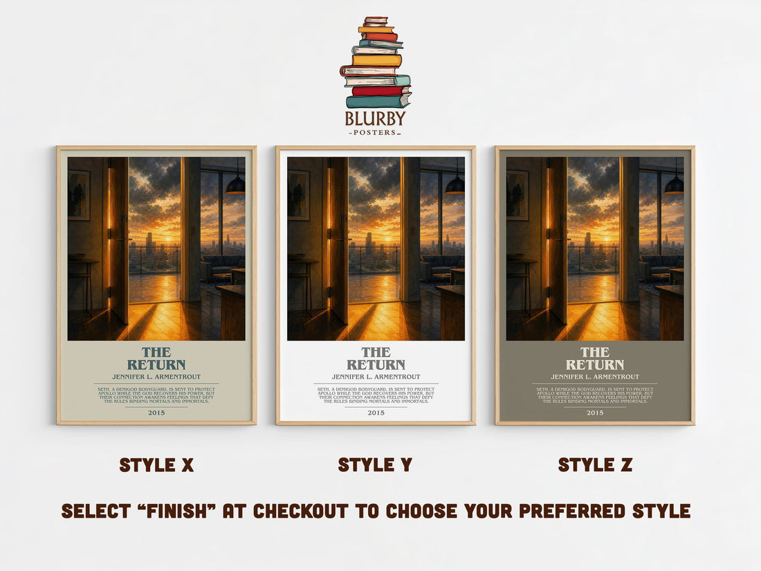 The Return bookish print in frame leaning in hallway – fantasy wall art (mockup)