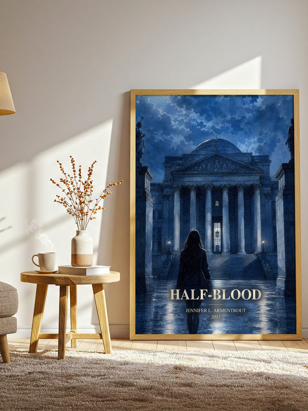 Half-Blood watercolour print in frame leaning in hallway – young adult wall art