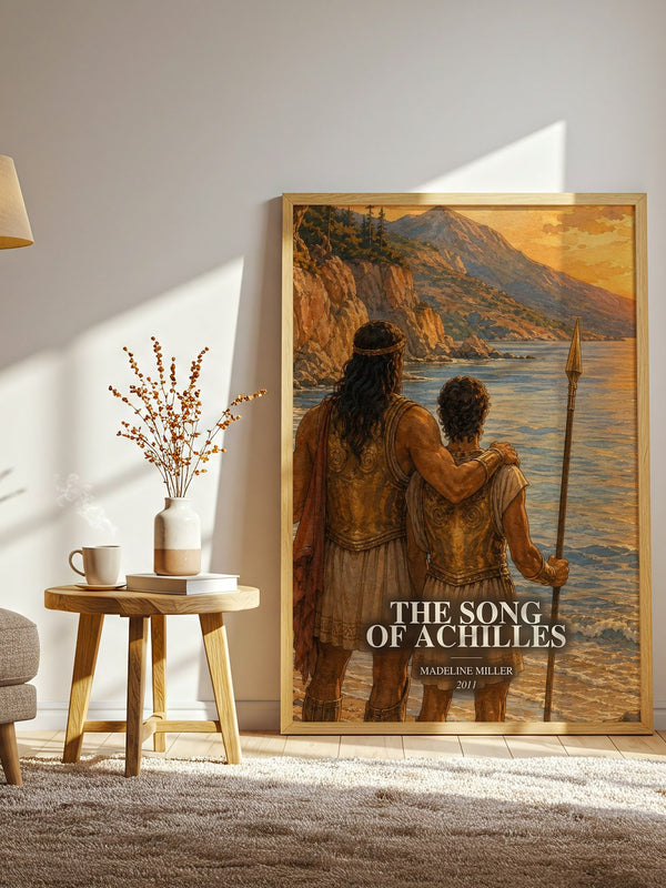 The Song of Achilles watercolour print in frame leaning in hallway – literary fiction wall art