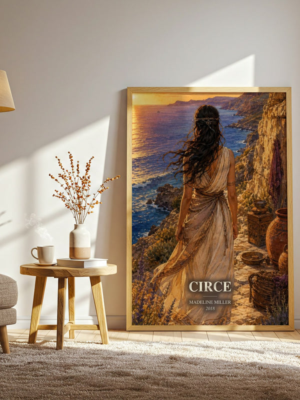 Circe watercolour print in frame leaning in hallway – fantasy wall art