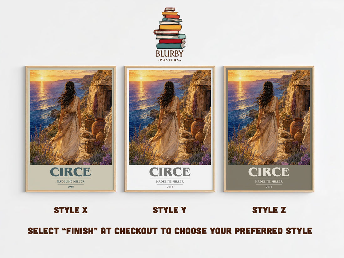 Circe book cover print in frame leaning in hallway – fantasy wall art (mockup)