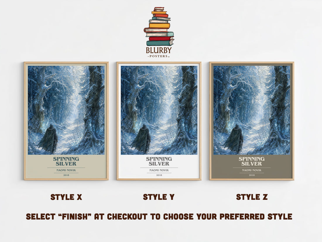 Spinning Silver book cover print in frame leaning in hallway – fantasy wall art (mockup)