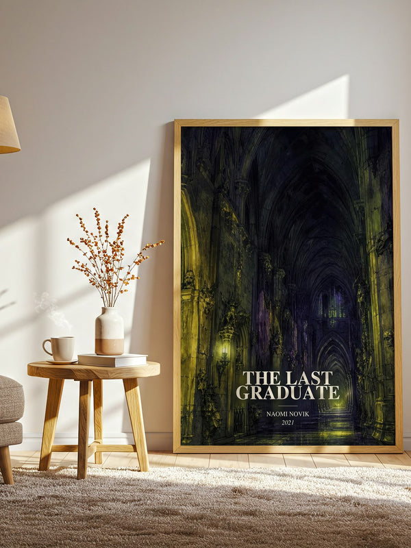 The Last Graduate watercolour print in frame leaning in hallway – fantasy wall art