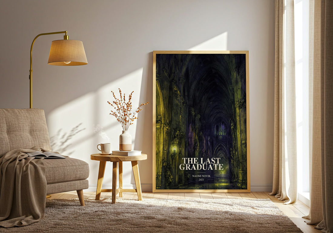 The Last Graduate watercolour print in frame leaning in hallway – fantasy wall art (mockup)