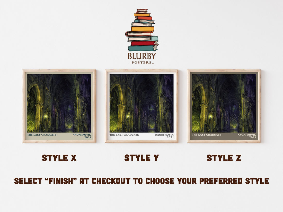 The Last Graduate literary print in frame leaning in hallway – fantasy wall art (mockup)