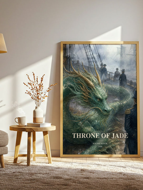 Throne of Jade watercolour print in frame leaning in hallway – fantasy wall art