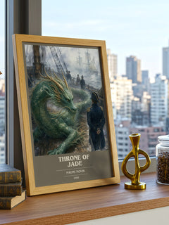 Throne of Jade book cover print framed by window – literary home decor