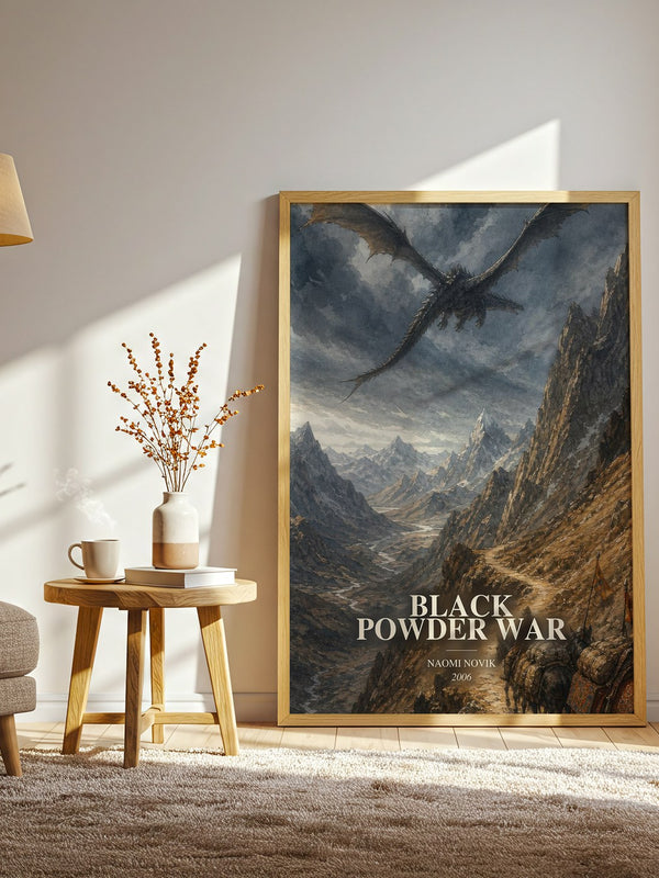 Black Powder War watercolour print in frame leaning in hallway – fantasy wall art