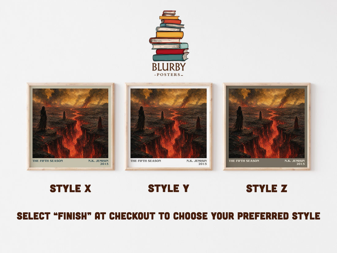 The Fifth Season literary print in frame leaning in hallway – sci fi wall art (mockup)