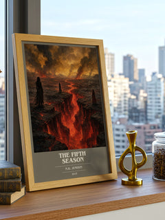 The Fifth Season book cover print framed by window – literary home decor
