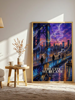 The City We Became watercolour print in frame leaning in hallway – fantasy wall art