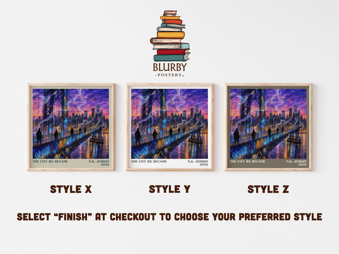 The City We Became literary print in frame leaning in hallway – fantasy wall art (mockup)