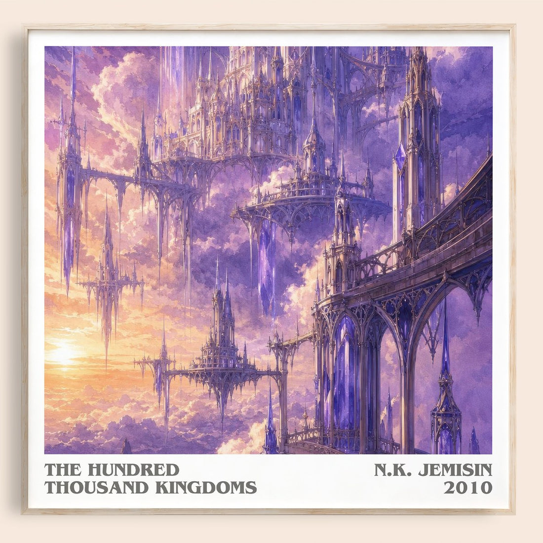 The Hundred Thousand Kingdoms literary book poster by N.K. Jemisin – framed literary art print