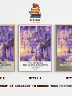 The Hundred Thousand Kingdoms book cover print in frame leaning in hallway – fantasy wall art