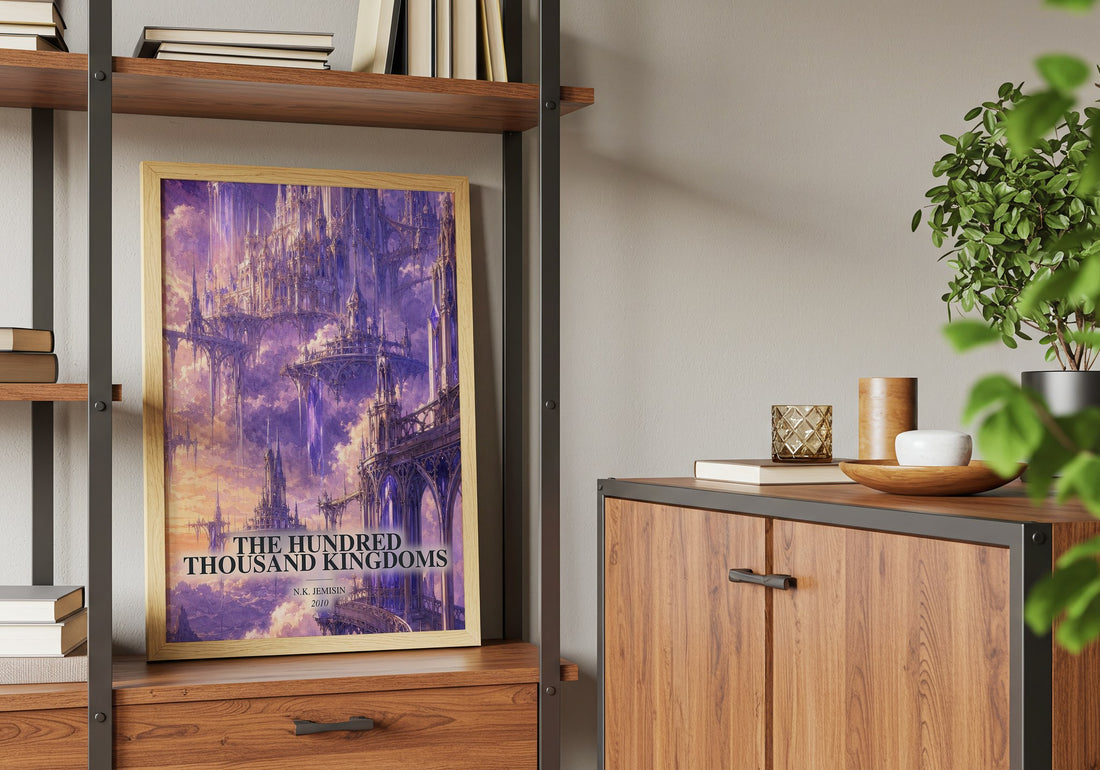 The Hundred Thousand Kingdoms book watercolour illustration paper finish options – matte satin gloss