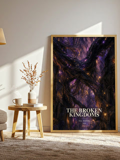 The Broken Kingdoms watercolour print in frame leaning in hallway – fantasy wall art