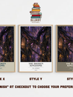 The Broken Kingdoms book cover print in frame leaning in hallway – fantasy wall art