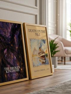 The Broken Kingdoms watercolour print framed by window – literary home decor