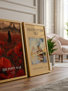 The Poppy War watercolour print framed by window – literary home decor