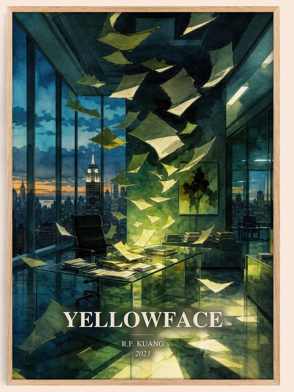 Yellowface watercolour book poster by R.F. Kuang – framed literary art print