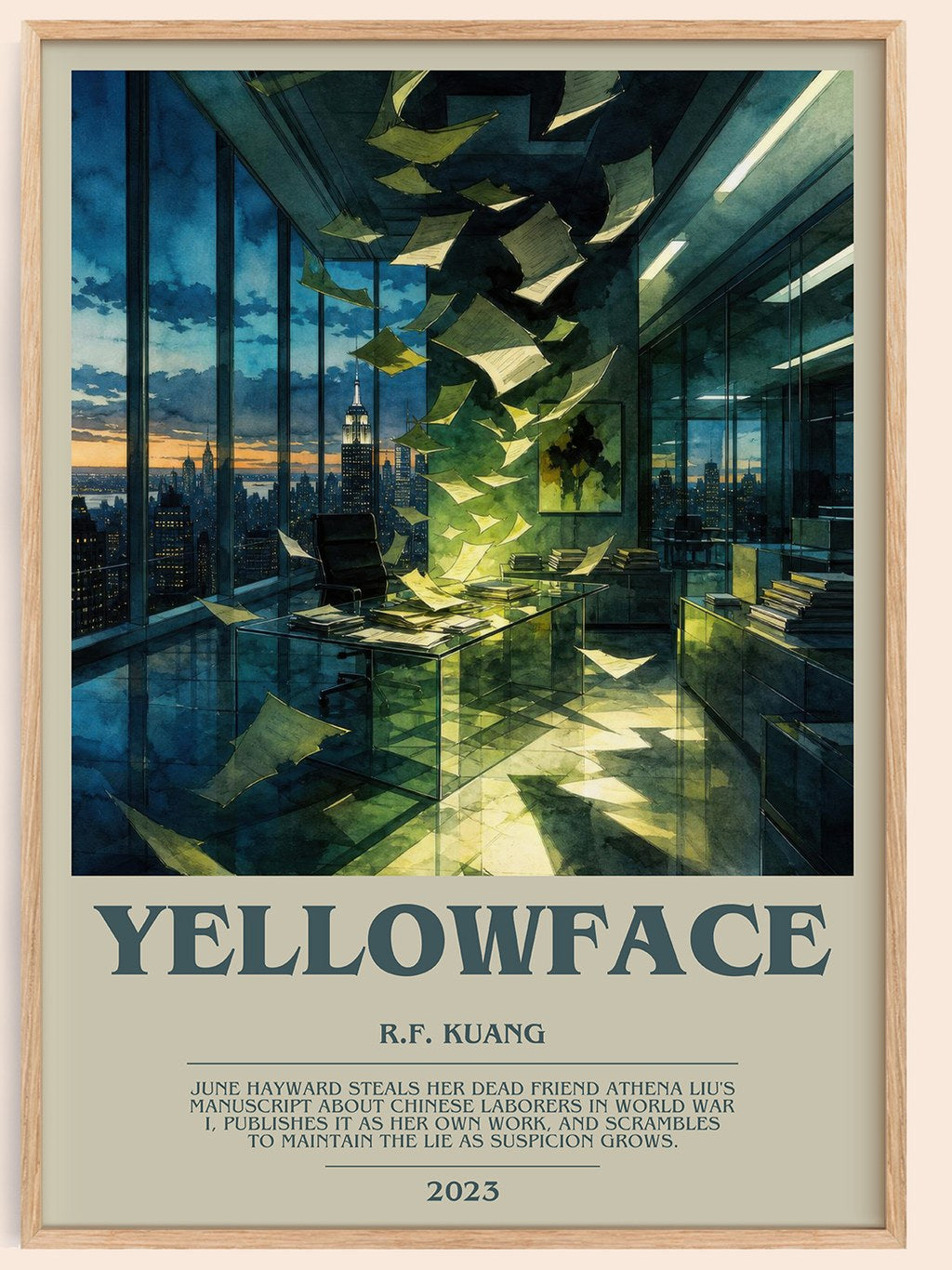 Yellowface bookish book poster by R.F. Kuang – framed literary art print