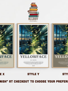 Yellowface bookish print in frame leaning in hallway – contemporary fiction wall art