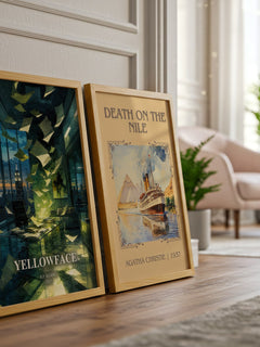 Yellowface watercolour print framed by window – literary home decor
