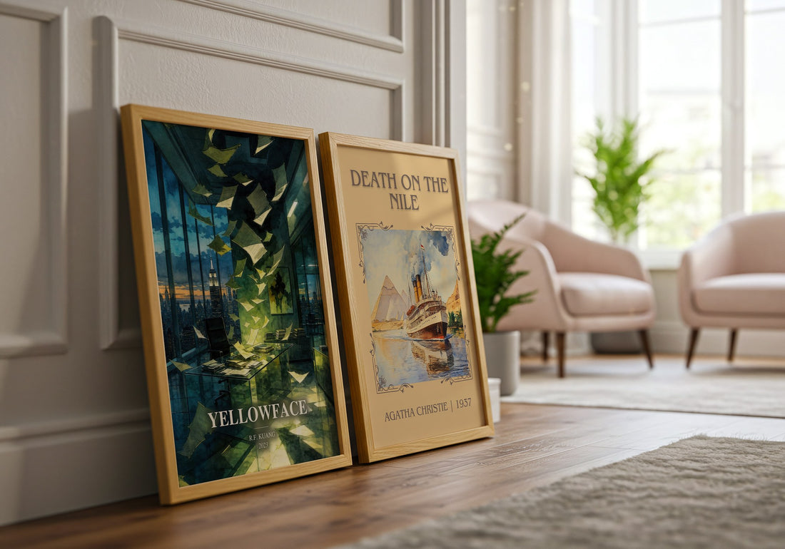 Yellowface watercolour print framed by window – literary home decor