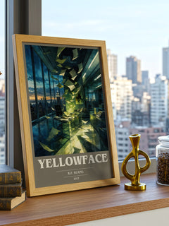 Yellowface book cover print framed by window – literary home decor