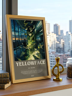 Yellowface bookish print framed by window – literary home decor