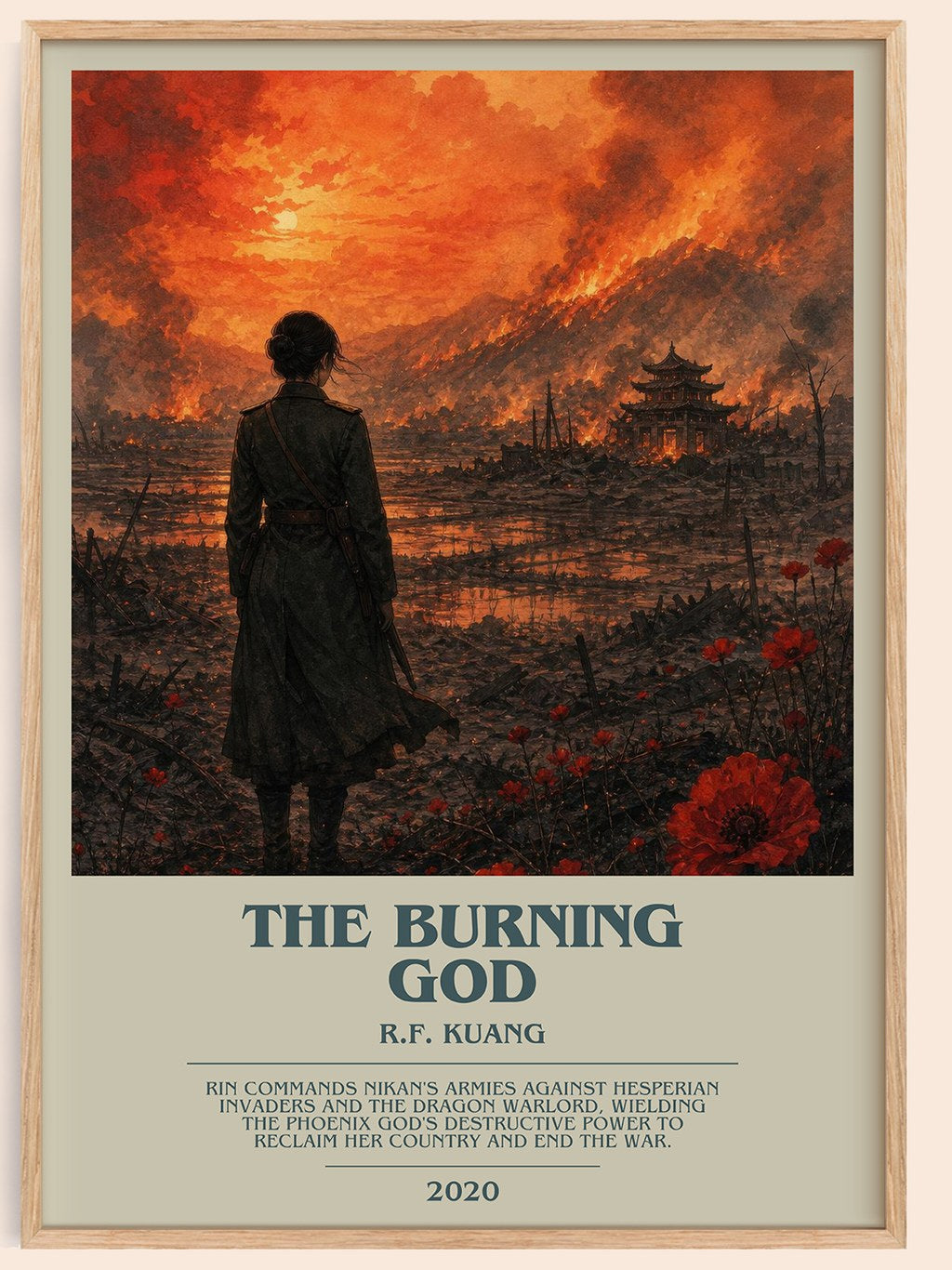 The Burning God bookish book poster by R.F. Kuang – framed literary art print
