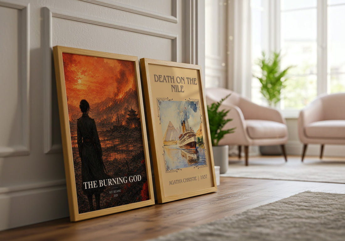 The Burning God watercolour print framed by window – literary home decor