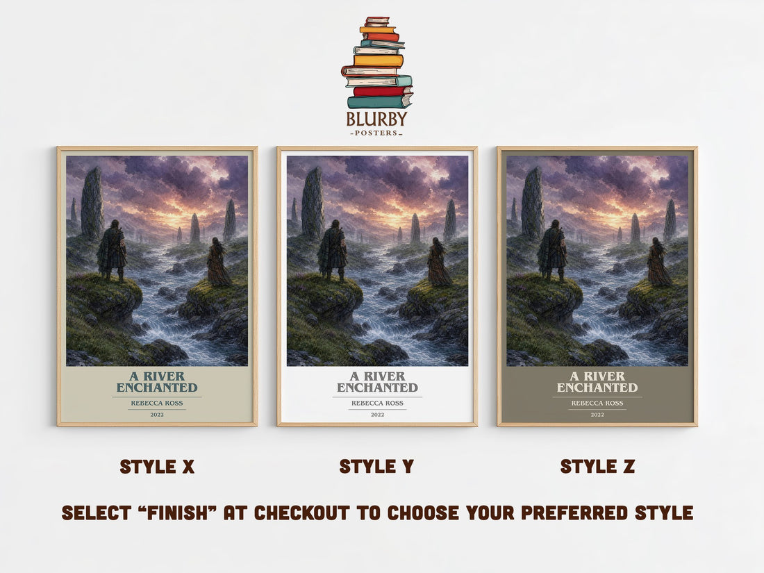A River Enchanted book cover print in frame leaning in hallway – fantasy wall art (mockup)