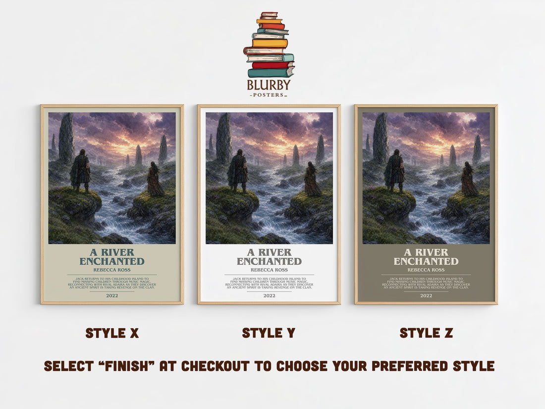 A River Enchanted bookish print in frame leaning in hallway – fantasy wall art (mockup)