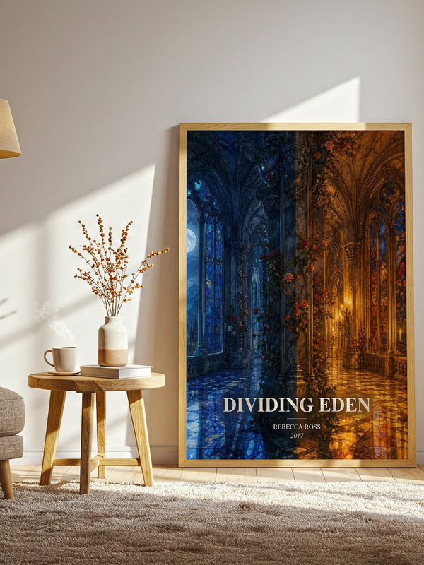 Dividing Eden watercolour print in frame leaning in hallway – fantasy wall art