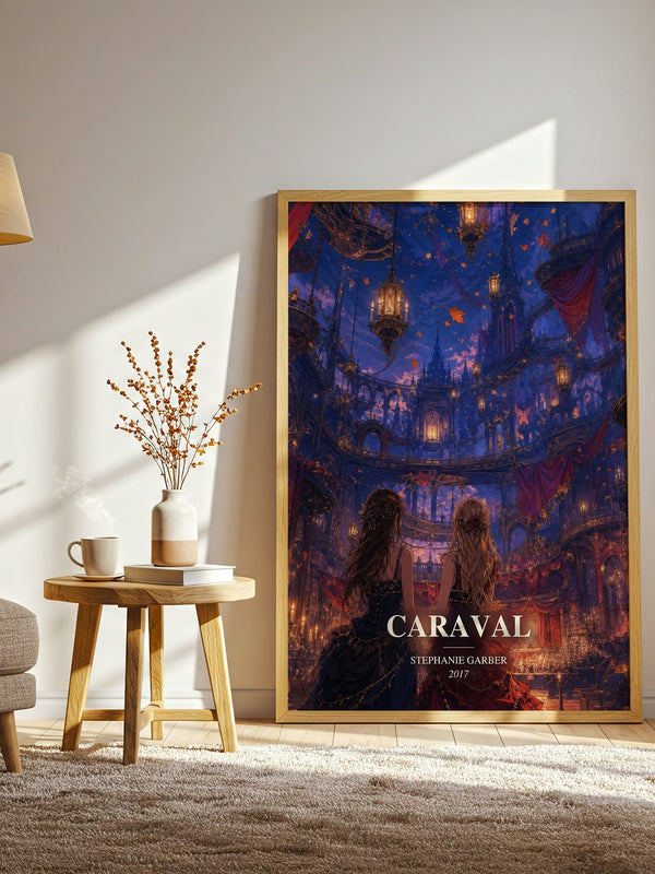 Caraval watercolour print in frame leaning in hallway – fantasy wall art