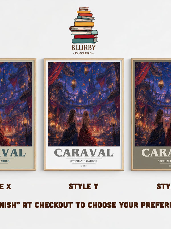 Caraval book cover print in frame leaning in hallway – fantasy wall art