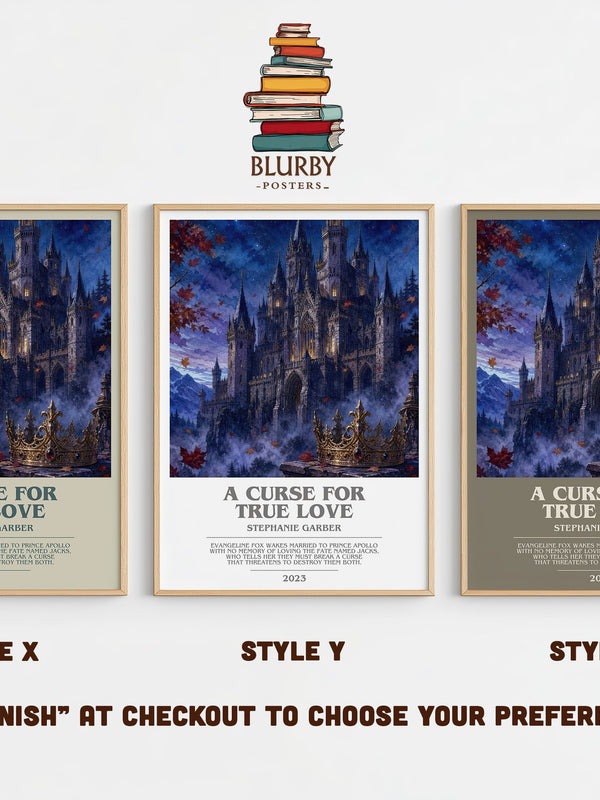 A Curse for True Love bookish print in frame leaning in hallway – fantasy wall art