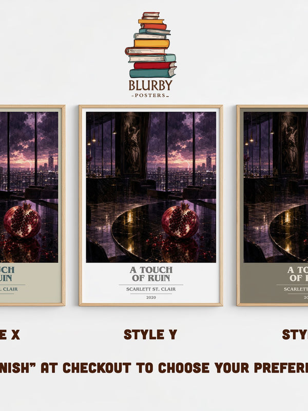 A Touch of Ruin book cover print in frame leaning in hallway – fantasy wall art