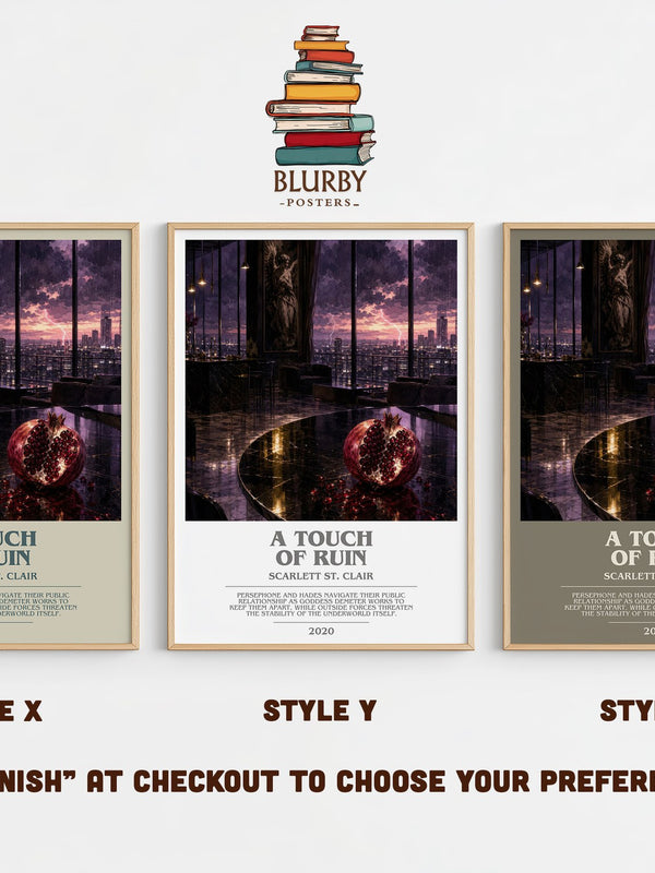A Touch of Ruin bookish print in frame leaning in hallway – fantasy wall art