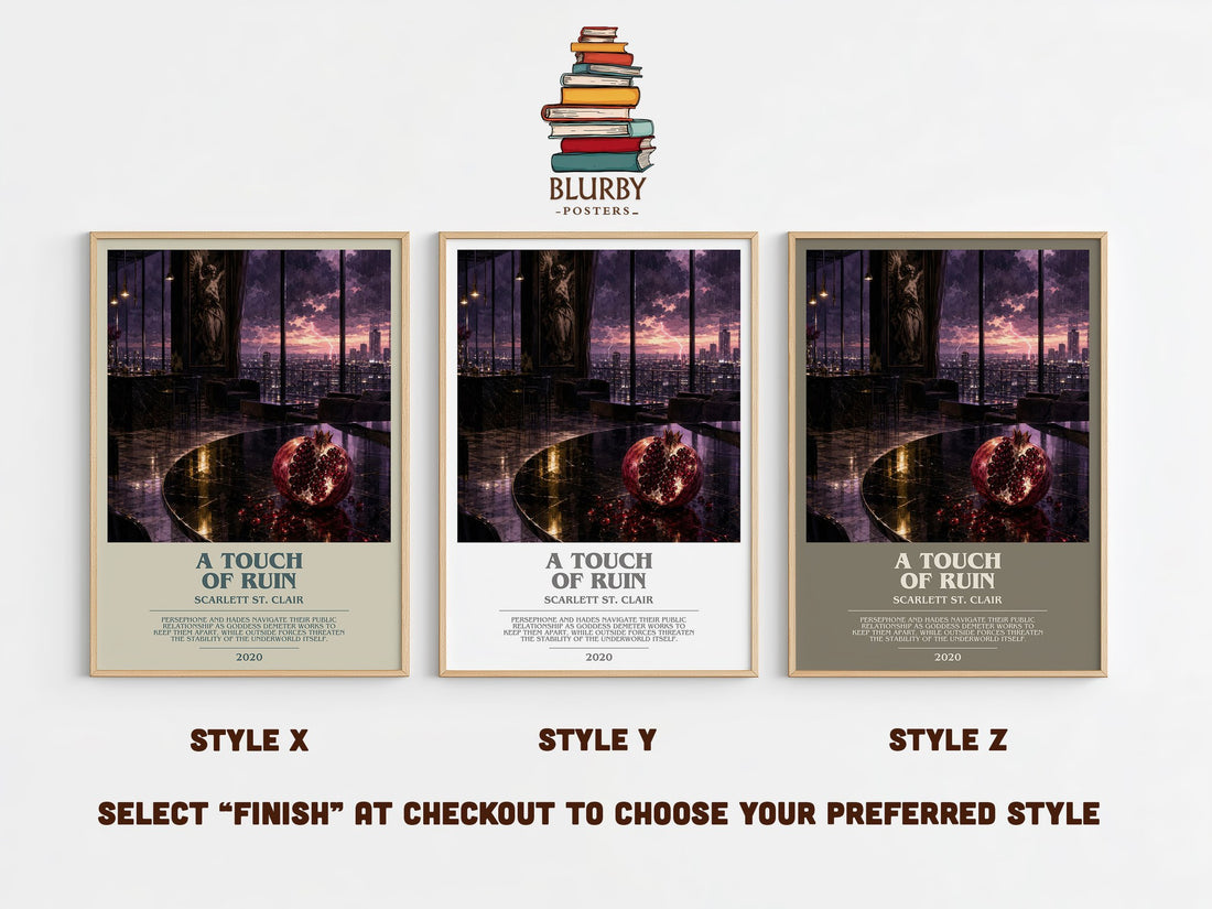 A Touch of Ruin bookish print in frame leaning in hallway – fantasy wall art (mockup)