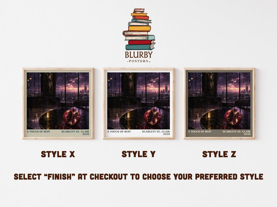 A Touch of Ruin literary print in frame leaning in hallway – fantasy wall art (mockup)