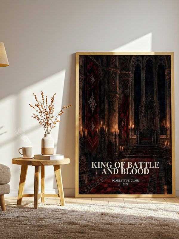 King of Battle and Blood watercolour print in frame leaning in hallway – romance wall art